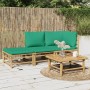 Set de muebles de jardín 3 piezas bambú con cojines verde de vidaXL, Conjuntos de jardín - Ref: Foro24-3155172, Precio: 248,2...