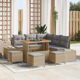 Conjunto de sofá de jardín con cojín 9 pcs Beige Poliratán en Sofás de exterior | Comprar online en Foru.es