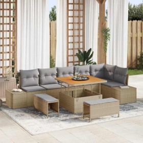 Conjunto de sofá de jardín con cojín 9 pcs Beige Poliratán en Sofás de exterior | Comprar online en Foru.es
