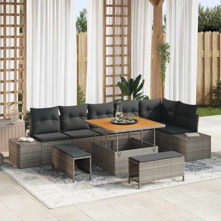 Conjunto de sofás de jardín 9 pcs Gris ratán sintético en Sofás de exterior | Comprar online en Foru.es