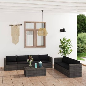 Set de sofás de jardín 8 piezas y cojines ratán sintético gris en Conjuntos de jardín | Comprar online en Foru.es