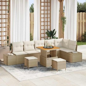 Conjunto de sofá de jardín con cojín 9 pcs Beige Poliratán en Sofás de exterior | Comprar online en Foru.es