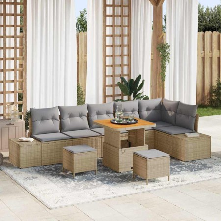 Conjunto de sofás de jardín 9 pcs Beige ratán sintético en Sofás de exterior | Comprar online en Foru.es