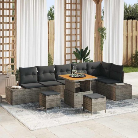Conjunto de sofás de jardín 9 pcs Gris ratán sintético en Sofás de exterior | Comprar online en Foru.es