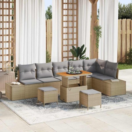Conjunto de sofás de jardín 9 pcs Beige ratán sintético en Sofás de exterior | Comprar online en Foru.es