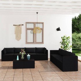 Set muebles de jardín 9 piezas y cojines ratán sintético negro en Conjuntos de jardín | Comprar online en Foru.es
