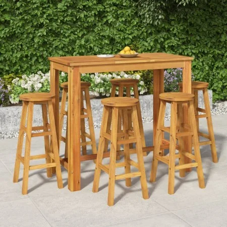 Mesa y taburetes altos de jardín 7 pzas madera maciza acacia de vidaXL, Conjuntos de jardín - Ref: Foro24-3154395, Precio: 39...