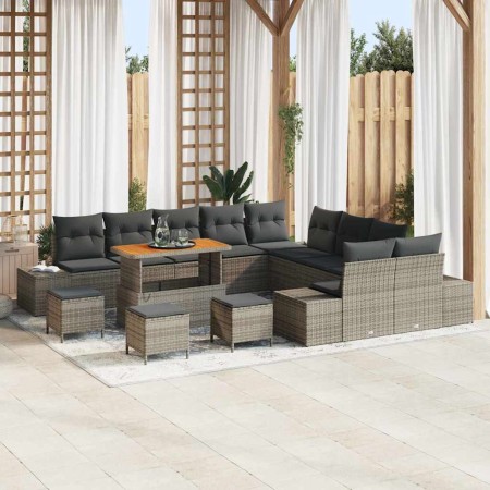Conjunto de sofás de jardín 14 pcs Gris ratán sintético en Sofás de exterior | Comprar online en Foru.es