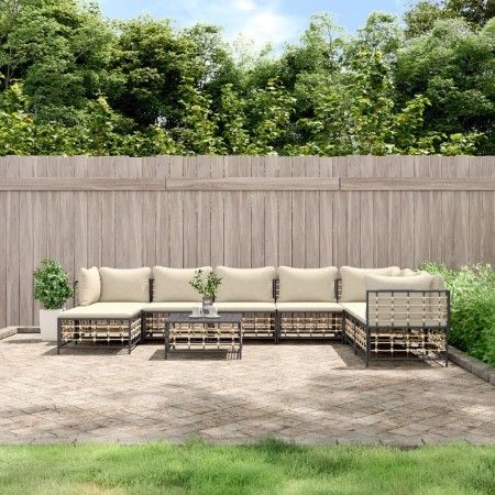 Juego de muebles de jardín 9 pzas y cojines ratán PE antracita de vidaXL, Sofás de exterior - Ref: Foro24-3186792, Precio: 75...
