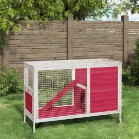 Conejera de madera maciza de pino roja 103x44x69,5 cm de vidaXL, Jaulas y habitáculos para animales pequeños - Ref: Foro24-17...