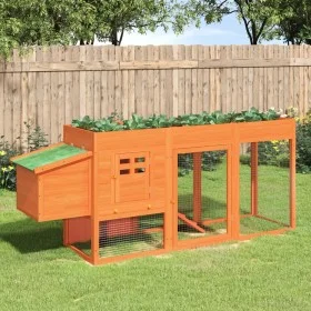 Gallinero madera maciza de pino marrón 204x50x84 cm de vidaXL, Jaulas y habitáculos para animales pequeños - Ref: Foro24-1722...