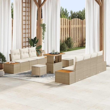 Conjunto de sofá de jardín con cojín 10 pcs Beige Poliratán en Sofás de exterior | Comprar online en Foru.es