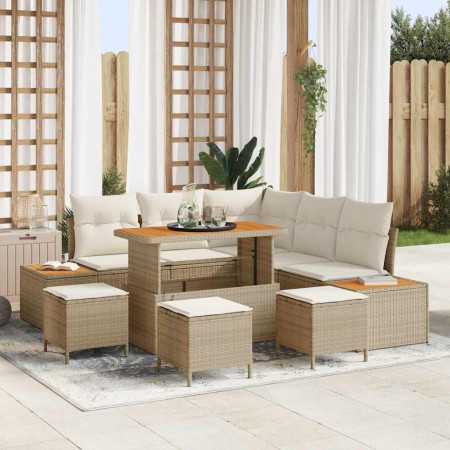 Conjunto de sofá de jardín con cojín 9 pcs Beige Poliratán en Sofás de exterior | Comprar online en Foru.es