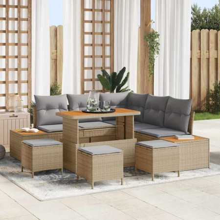 Conjunto de sofá de jardín con cojín 9 pcs Beige Poliratán en Sofás de exterior | Comprar online en Foru.es