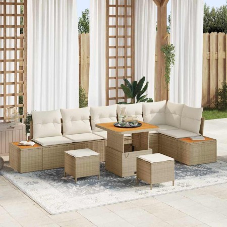Conjunto de sofás de jardín 9 pcs Beige ratán sintético en Sofás de exterior | Comprar online en Foru.es
