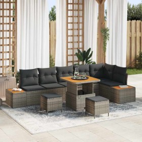 Conjunto de sofás de jardín 9 pcs Gris ratán sintético en Sofás de exterior | Comprar online en Foru.es