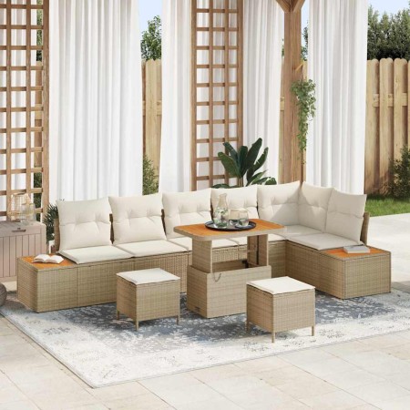 Conjunto de sofás de jardín 9 pcs Beige ratán sintético en Sofás de exterior | Comprar online en Foru.es