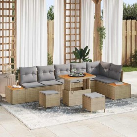 Conjunto de sofás de jardín 9 pcs Beige ratán sintético en Sofás de exterior | Comprar online en Foru.es