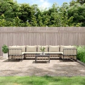 Juego de muebles de jardín 8 pzas y cojines ratán PE antracita de vidaXL, Sofás de exterior - Ref: Foro24-3186802, Precio: 66...
