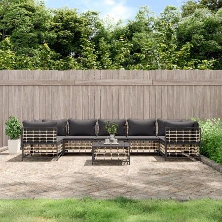 Juego de muebles de jardín 8 pzas y cojines ratán PE antracita de vidaXL, Sofás de exterior - Ref: Foro24-3186803, Precio: 66...
