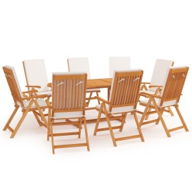 Comedor de jardín 9 piezas con cojines madera maciza de teca en Conjuntos de jardín | Comprar online en Foru.es