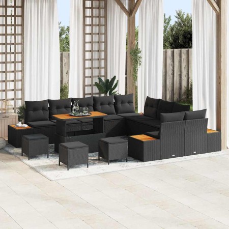 Conjunto de sofá de jardín con cojín 14 pcs Negro Poliratán en Sofás de exterior | Comprar online en Foru.es