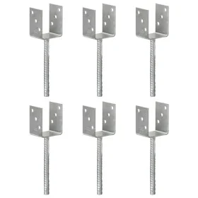 Fence anchors 6 pcs silver galvanized steel 8x6x30 cm by vidaXL, Spikes for anchoring in the ground - Ref: Foro24-145314, Pri...
