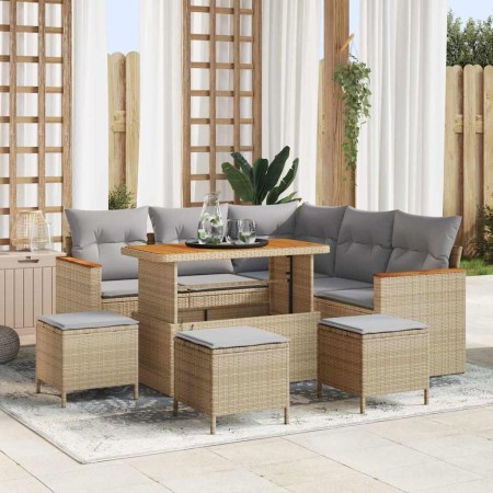 Conjunto de sofás de jardín 9 pcs Beige ratán sintético en Sofás de exterior | Comprar online en Foru.es