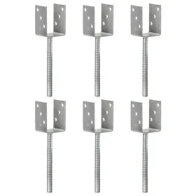 Fence anchors 6 units galvanized steel silver 7x6x30 cm by vidaXL, Spikes for anchoring in the ground - Ref: Foro24-145312, P...