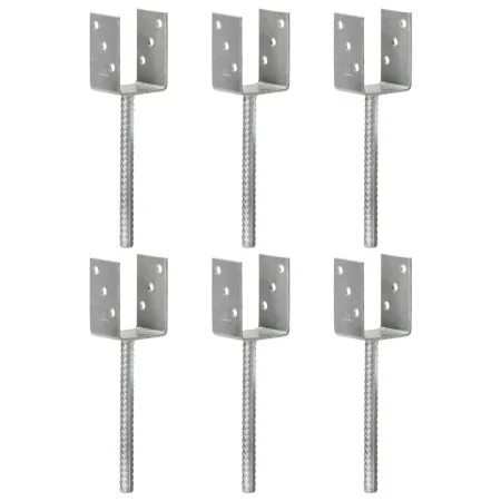 Fence anchors 6 units galvanized steel silver 7x6x30 cm by vidaXL, Spikes for anchoring in the ground - Ref: Foro24-145312, P...