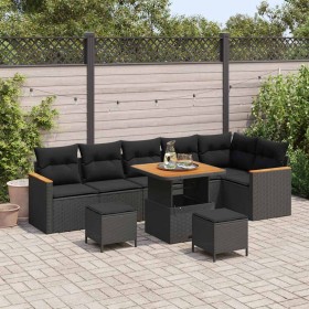 Conjunto de sofá de jardín con cojín 9 pcs Negro Poliratán en Sofás de exterior | Comprar online en Foru.es