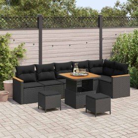 Conjunto de sofá de jardín con cojín 9 pcs Negro Poliratán en Sofás de exterior | Comprar online en Foru.es