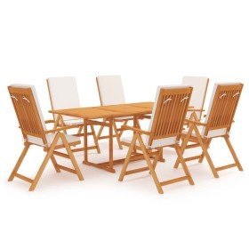 Comedor de jardín 7 piezas con cojines madera maciza de teca en Conjuntos de jardín | Comprar online en Foru.es