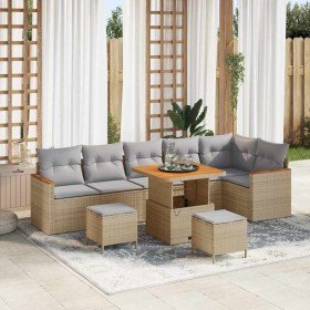 Conjunto de sofás de jardín 9 pcs Beige ratán sintético en Sofás de exterior | Comprar online en Foru.es