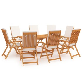 Comedor de jardín 9 piezas con cojines madera maciza de teca en Conjuntos de jardín | Comprar online en Foru.es