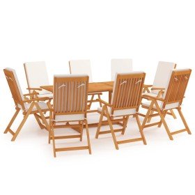 Comedor de jardín 9 piezas con cojines madera maciza de teca en Conjuntos de jardín | Comprar online en Foru.es