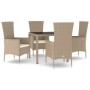 Set comedor de jardín 5 pzas con cojines ratán sintético beige de vidaXL, Conjuntos de jardín - Ref: Foro24-3157562, Precio: ...