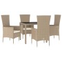 Set comedor de jardín 5 pzas con cojines ratán sintético beige de vidaXL, Conjuntos de jardín - Ref: Foro24-3157562, Precio: ...