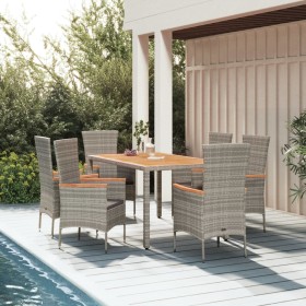 Set comedor jardín 7 pzas y cojines ratán sintético gris de vidaXL, Conjuntos de jardín - Ref: Foro24-3157539, Precio: 591,90...