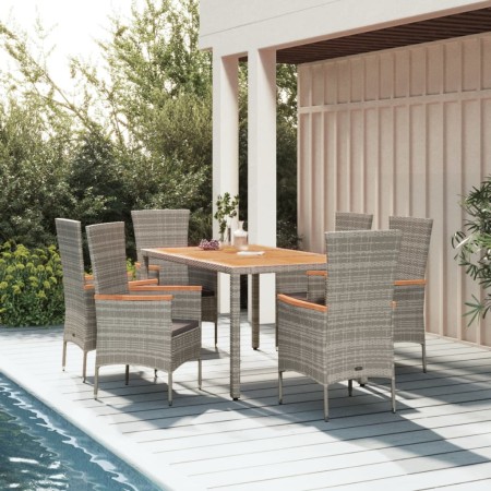 Set comedor jardín 7 pzas y cojines ratán sintético gris de vidaXL, Conjuntos de jardín - Ref: Foro24-3157539, Precio: 591,90...