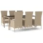 Set comedor de jardín 7 pzas con cojines ratán sintético beige de vidaXL, Conjuntos de jardín - Ref: Foro24-3157563, Precio: ...