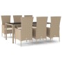 Set comedor de jardín 7 pzas con cojines ratán sintético beige de vidaXL, Conjuntos de jardín - Ref: Foro24-3157563, Precio: ...