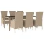 Set comedor de jardín 7 pzas con cojines ratán sintético beige de vidaXL, Conjuntos de jardín - Ref: Foro24-3157563, Precio: ...