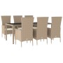 Set comedor de jardín 7 pzas con cojines ratán sintético beige de vidaXL, Conjuntos de jardín - Ref: Foro24-3157563, Precio: ...