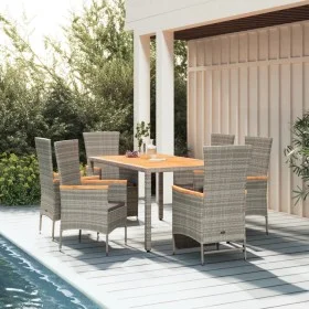 Set comedor jardín 7 pzas y cojines ratán sintético gris de vidaXL, Conjuntos de jardín - Ref: Foro24-3157541, Precio: 676,62...