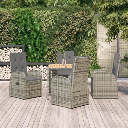 Set comedor de jardín 5 piezas con cojines ratán sintético gris de vidaXL, Conjuntos de jardín - Ref: Foro24-3157583, Precio:...