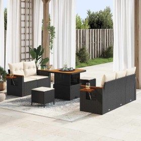 Conjunto de sofás de jardín con cojín 8 pcs Negro y crema en Sofás de exterior | Comprar online en Foru.es