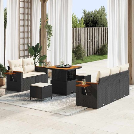 Conjunto de sofás de jardín con cojín 8 pcs Negro y crema en Sofás de exterior | Comprar online en Foru.es
