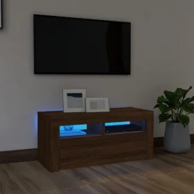 Mueble de TV con luces LED roble marrón 90x35x40 cm de vidaXL, Muebles TV - Ref: Foro24-822723, Precio: 56,88 €, Descuento: %
