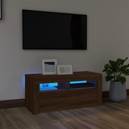 Mueble de TV con luces LED roble marrón 90x35x40 cm de vidaXL, Muebles TV - Ref: Foro24-822723, Precio: 57,51 €, Descuento: %